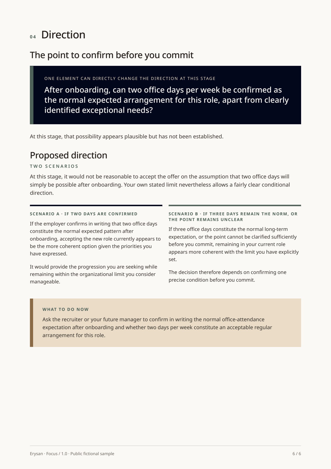 Conditional direction page from the public fictional Focus sample.